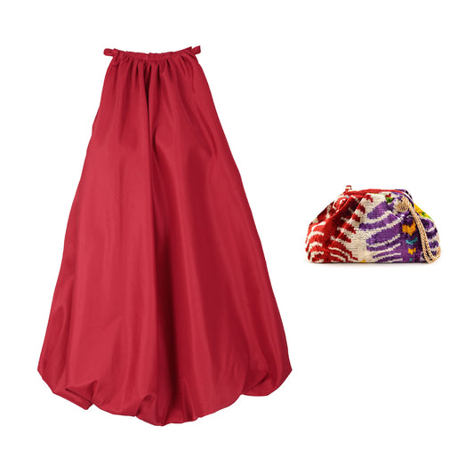 Parisienne Puff Halterneck Mini Red Dress + Victoria Bag Set 2