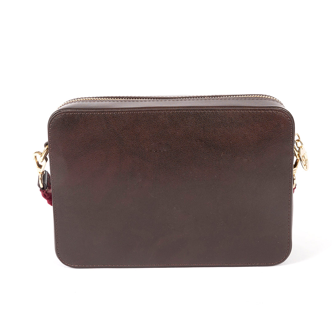 Perazzi Gujarati Woven Textile and Leather Cross Body Bag-Maroon