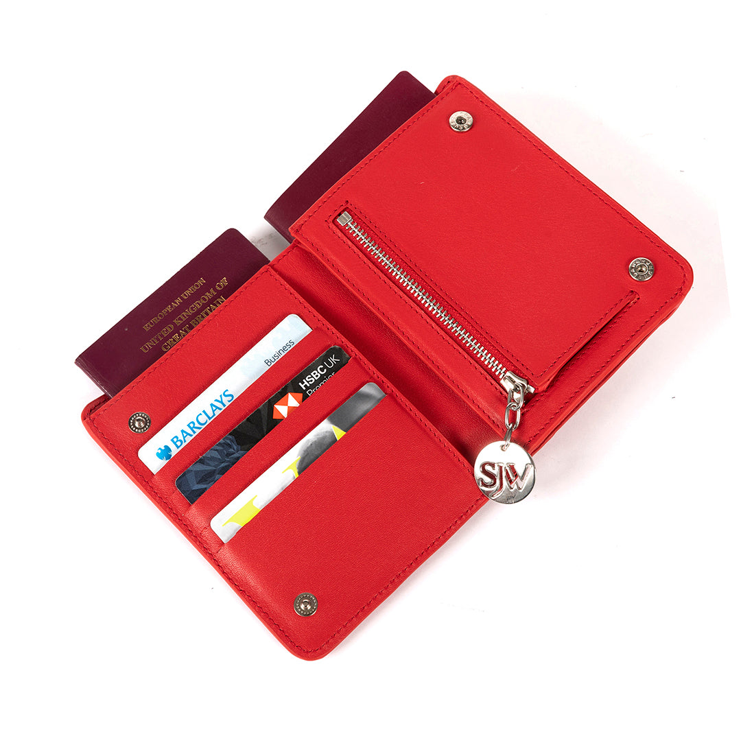 Alma Leather Travel Wallet-Red