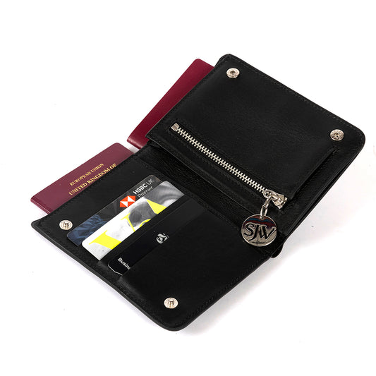 Alma Leather Travel Wallet- Black