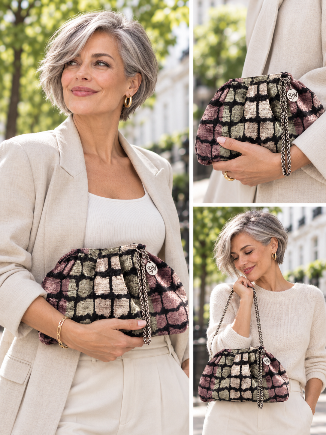 Victoria Ikat Multicolour Bag - Smoke  / Aubergine