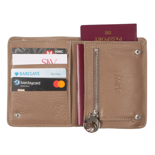 Alma Leather Travel Wallet in Beige - SJW BAGS LONDON