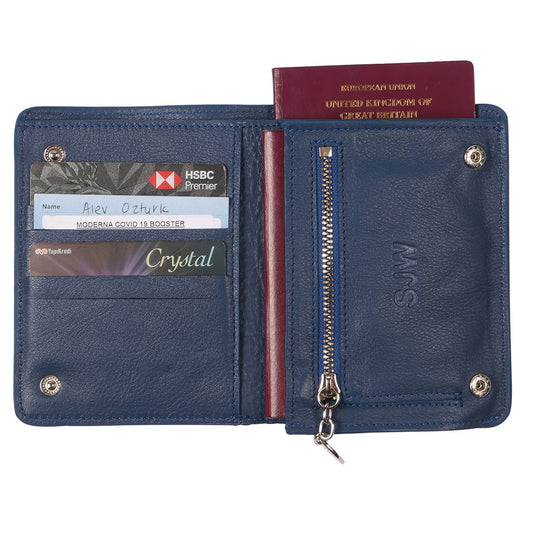 Alma Leather Travel Wallet in Indigo - SJW BAGS LONDON