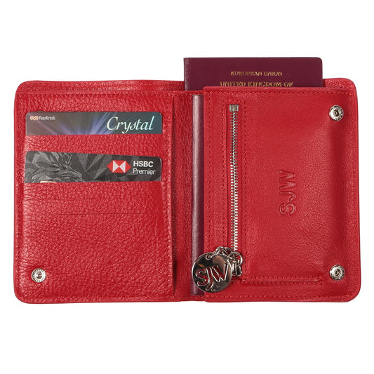 Alma Leather Travel Wallet in Scarlet - SJW BAGS LONDON