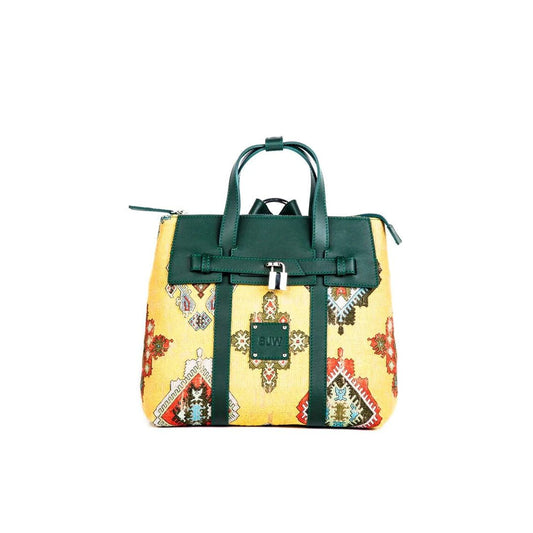 Alma vintage kilim design bag handcrafted with leather and textile - Green - SJW BAGS LONDON
