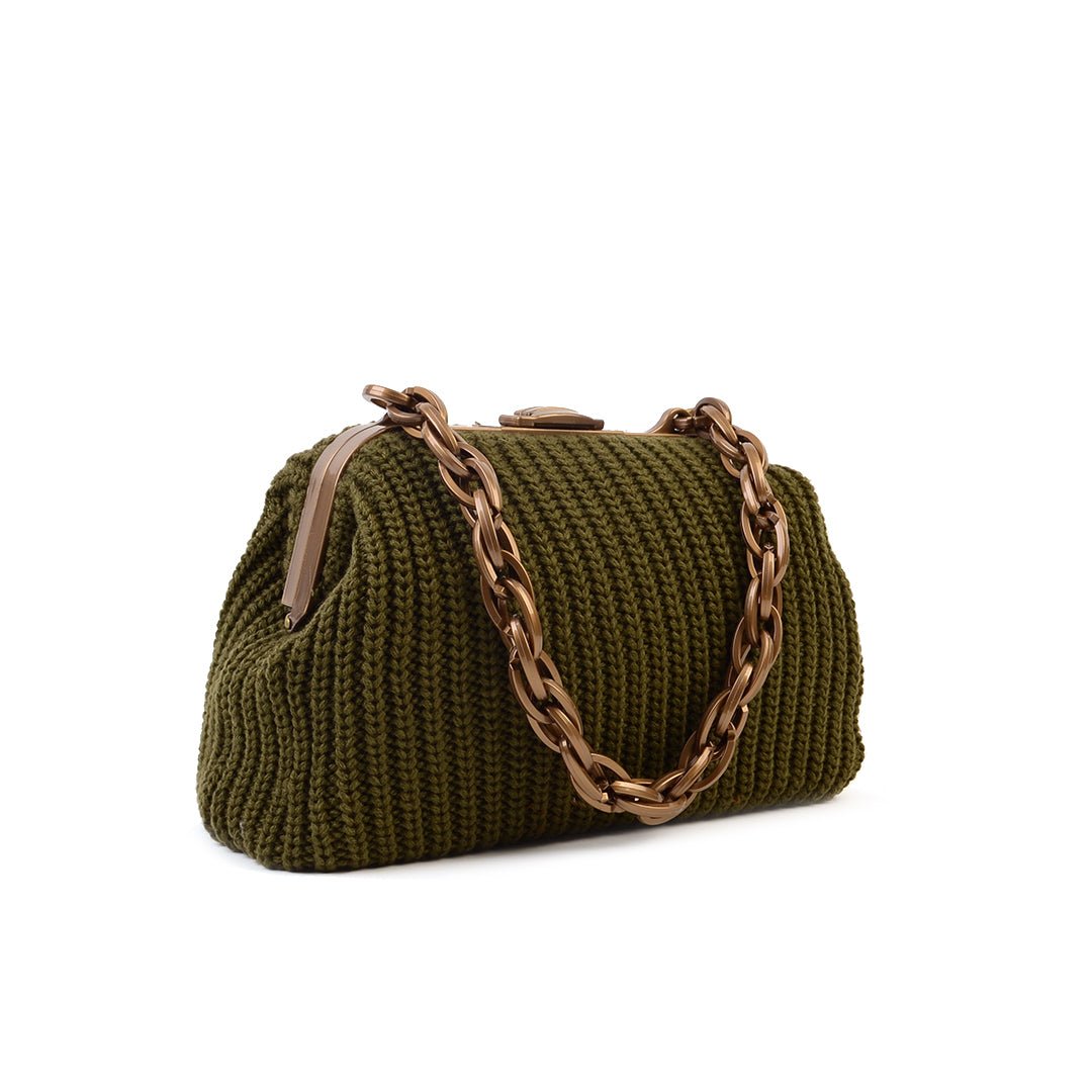 Balmoral Knitted Purse Clutch - Army Green - SJW BAGS LONDON