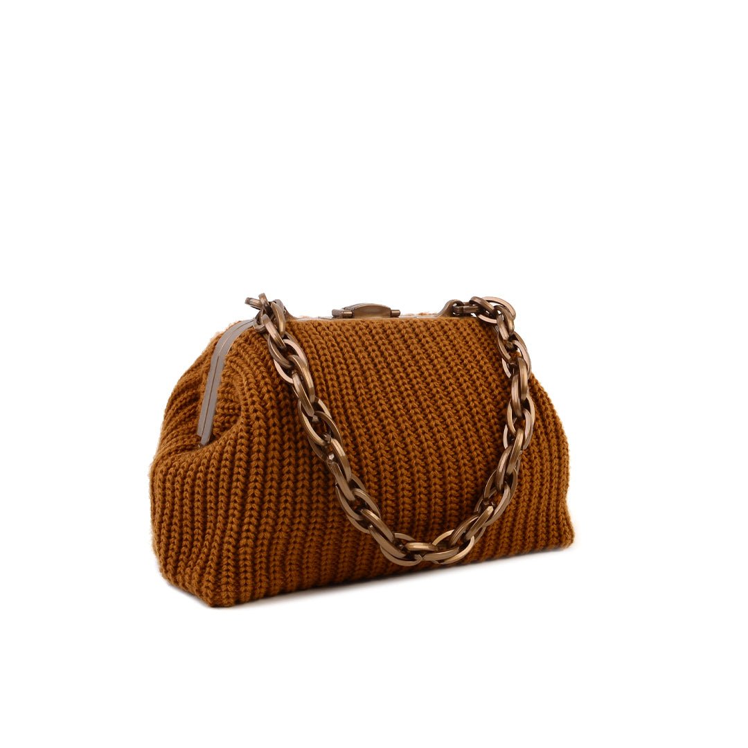 Balmoral Knitted Purse Clutch - Ochre - SJW BAGS LONDON