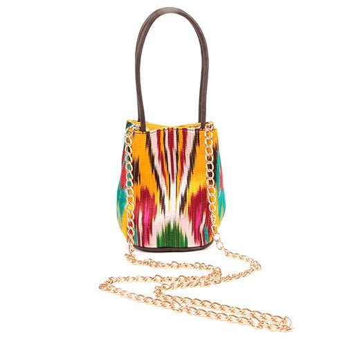 Bonbon Mini Bucket Bag Handcrafted with Leather and Sustainable Ikat