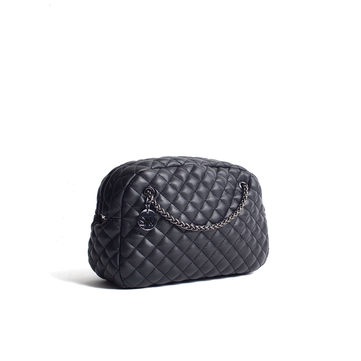 Carlton Vegan Leather Quilted Handbag - Black - SJW BAGS LONDON