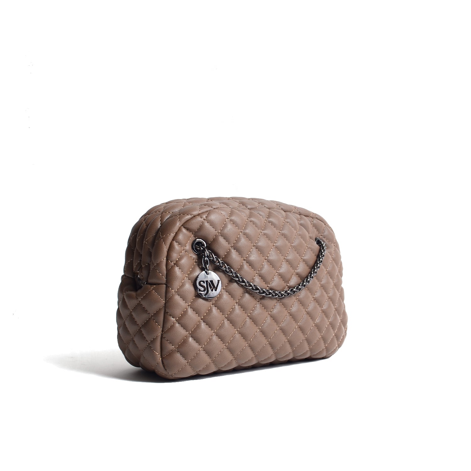 Carlton Vegan Leather Quilted Handbag - Brown - SJW BAGS LONDON