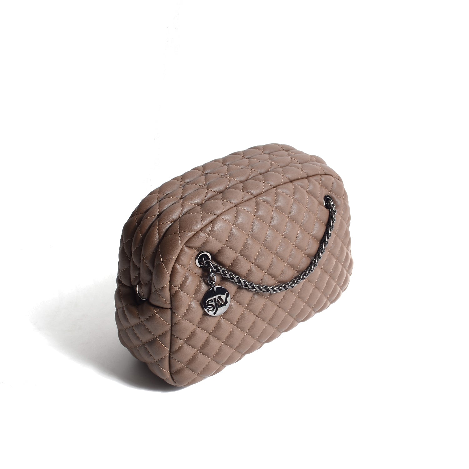 Carlton Vegan Leather Quilted Handbag - Brown - SJW BAGS LONDON