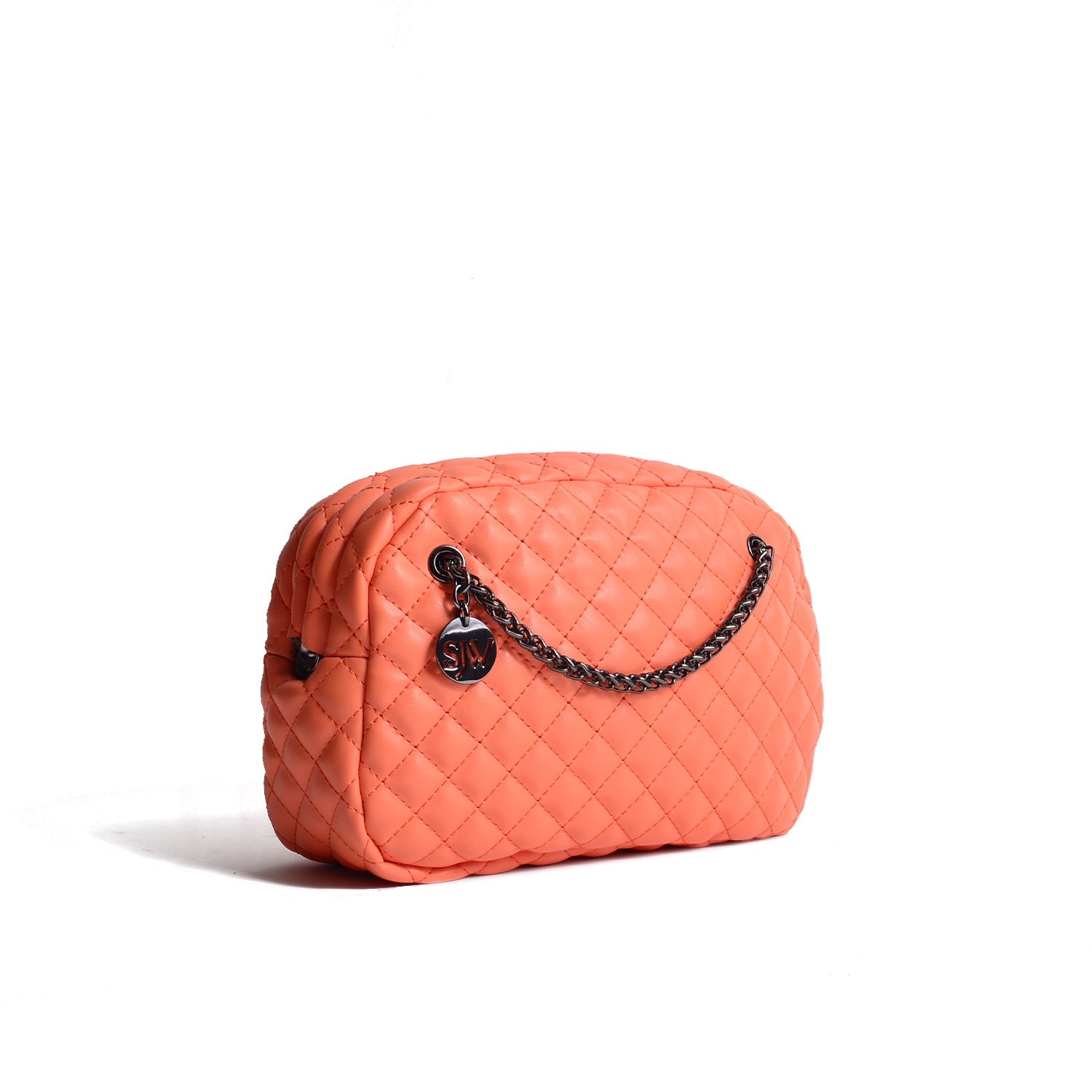 Carlton Vegan Leather Quilted Handbag - Orange - SJW BAGS LONDON