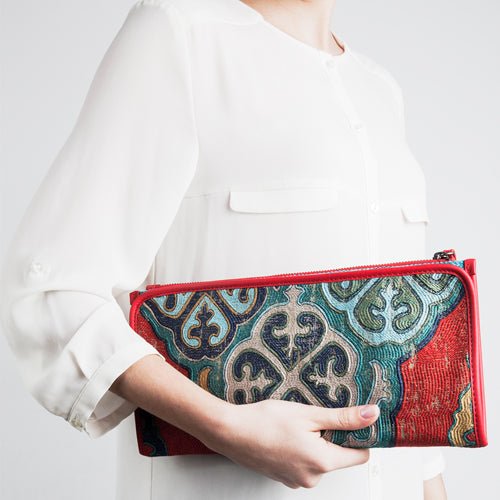 Clifton Clutch Bag Handcrafted with ottoman inspired vintage design textile - SJW BAGS LONDON