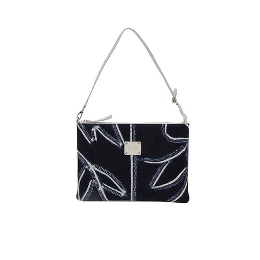 Danubius Clutch Bag with Repurposed Vintage Batik Fabric - Navy - SJW BAGS LONDON