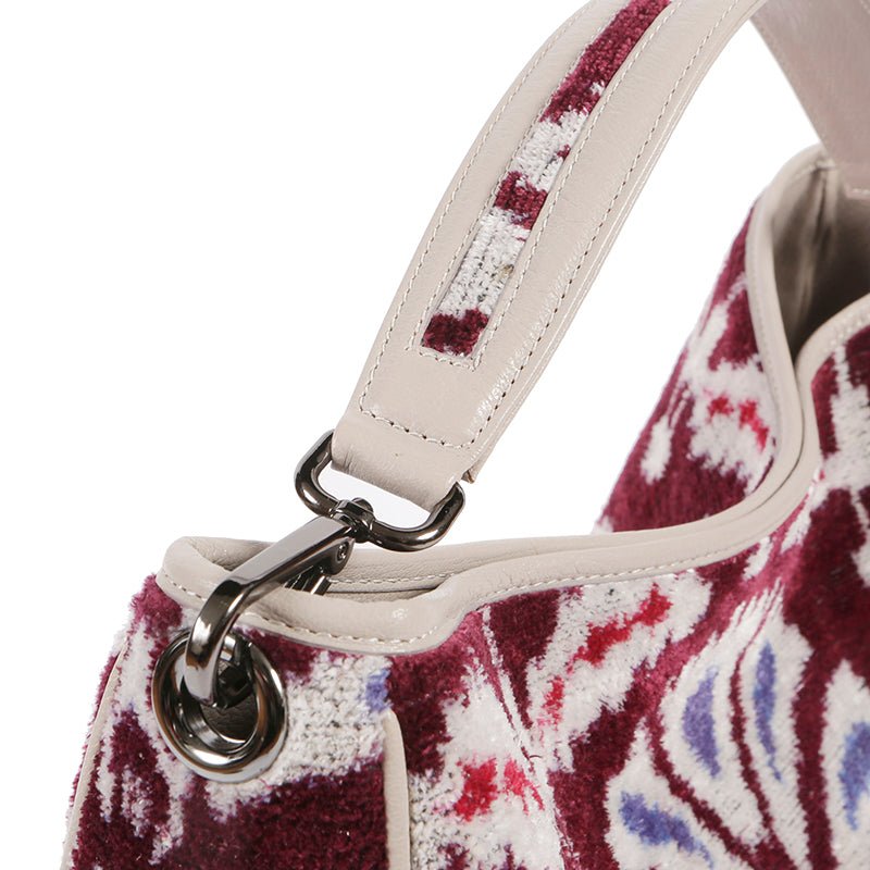 Garuda Sustainable Velvet Ikat Bag with Leather Trimmings - Purple - SJW BAGS LONDON