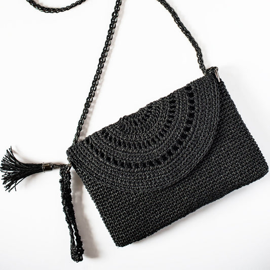 Grace Bag hand crocheted with sustainable paper yarn - Black - SJW BAGS LONDON