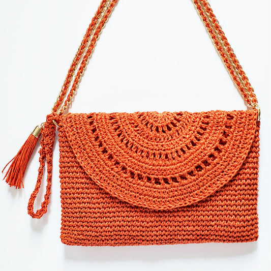 Grace Bag hand crocheted with sustainable paper yarn - Coral - SJW BAGS LONDON