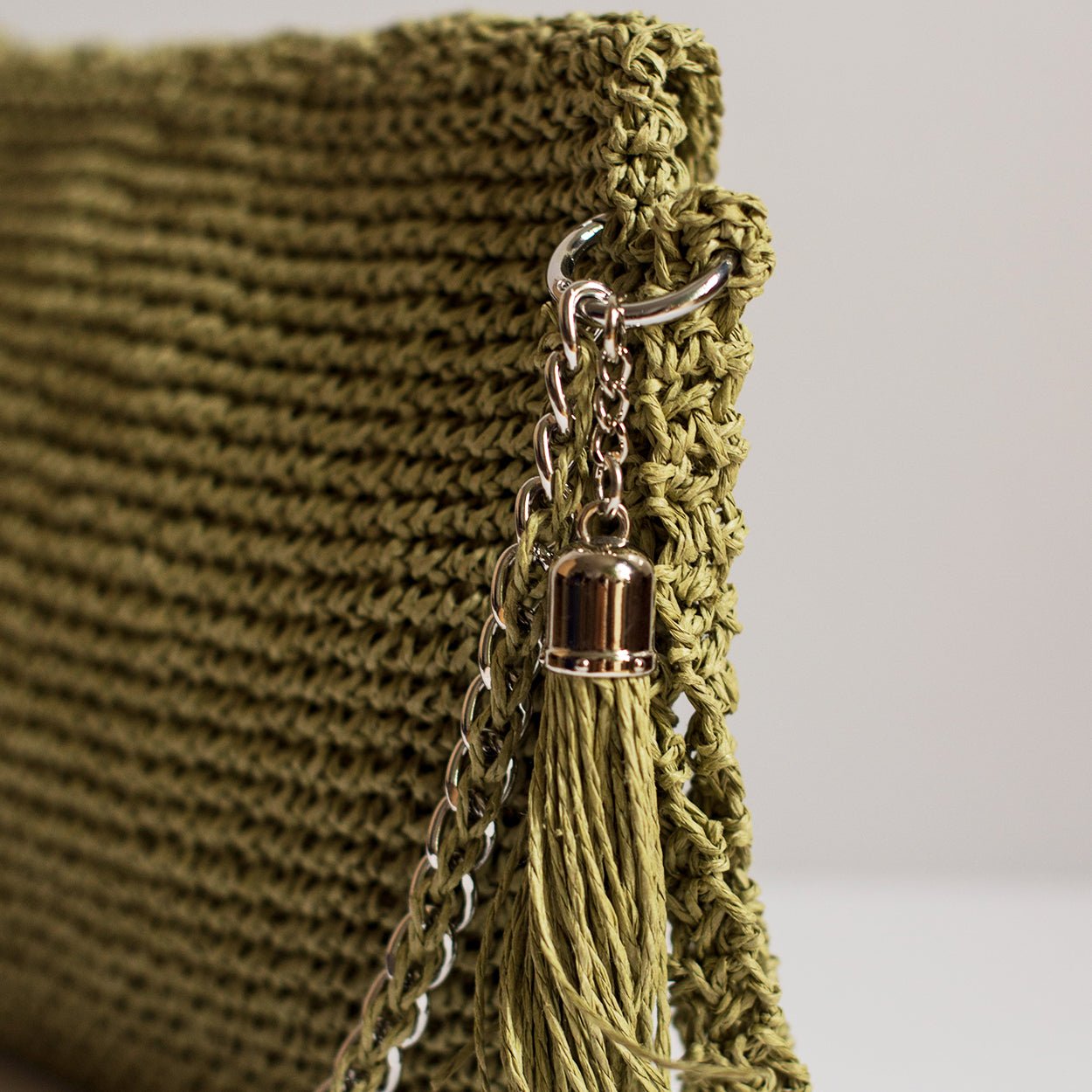 Grace Bag hand crocheted with sustainable paper yarn - Moss - SJW BAGS LONDON