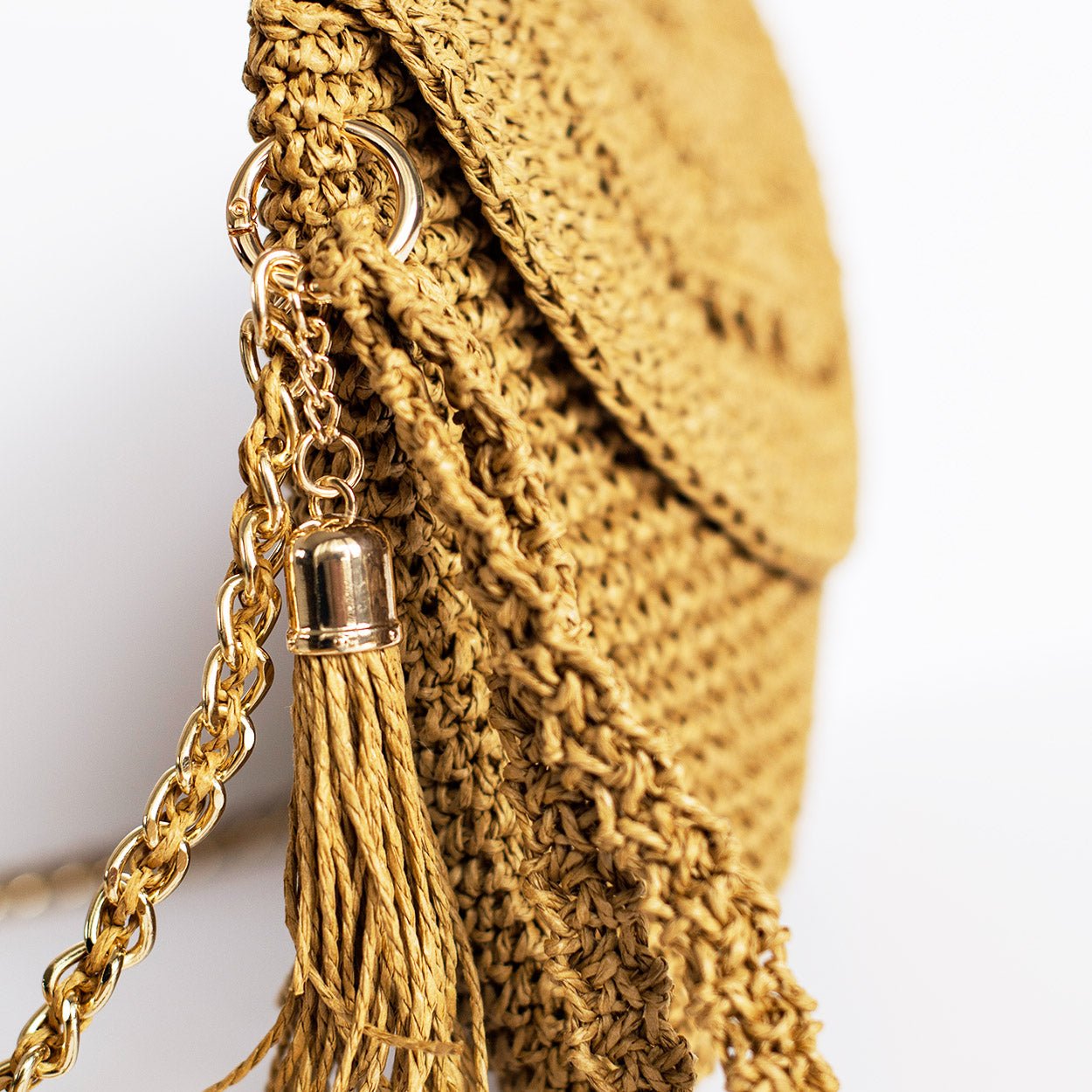 Grace Bag hand crocheted with sustainable paper yarn - Mustard - SJW BAGS LONDON