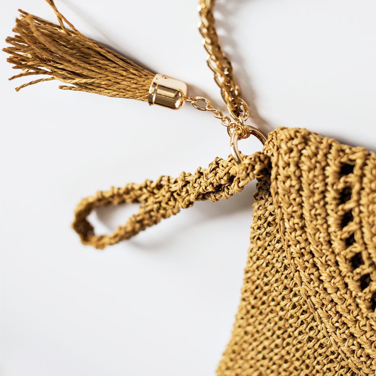 Grace Bag hand crocheted with sustainable paper yarn - Mustard - SJW BAGS LONDON