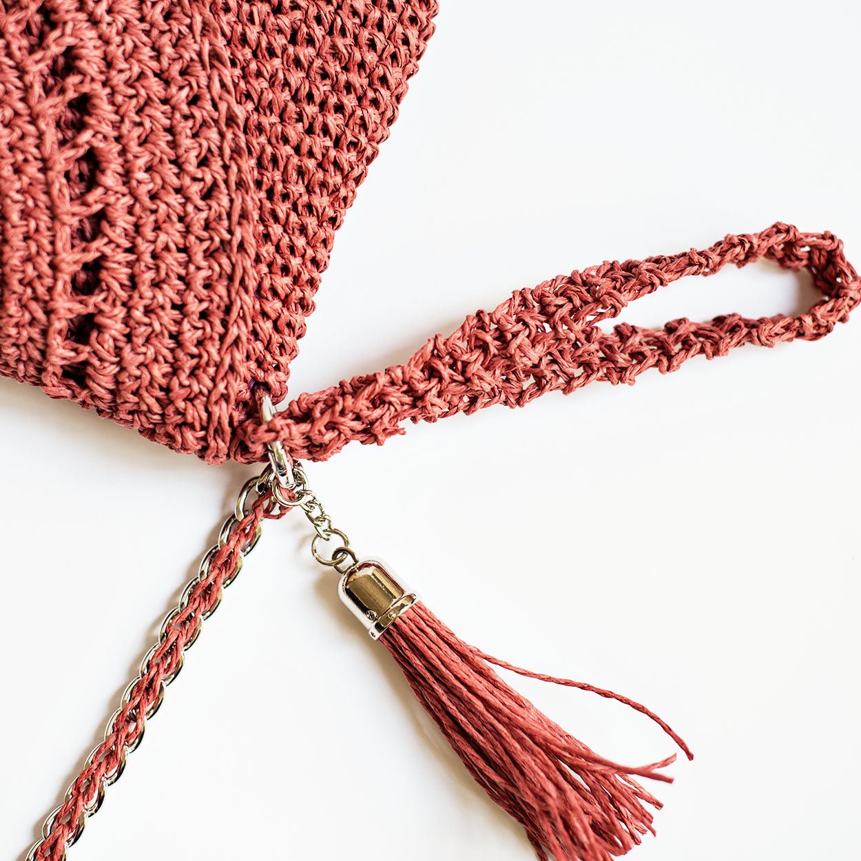 Grace Bag hand crocheted with sustainable paper yarn - Peach - SJW BAGS LONDON