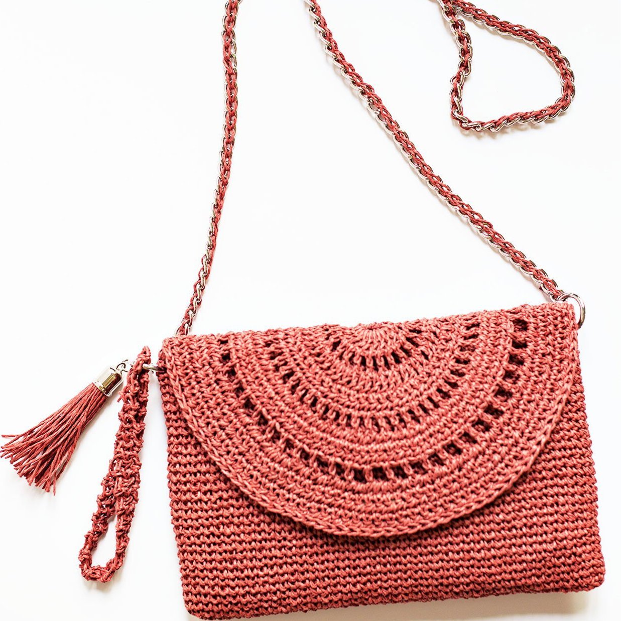 Grace Bag hand crocheted with sustainable paper yarn - Peach - SJW BAGS LONDON