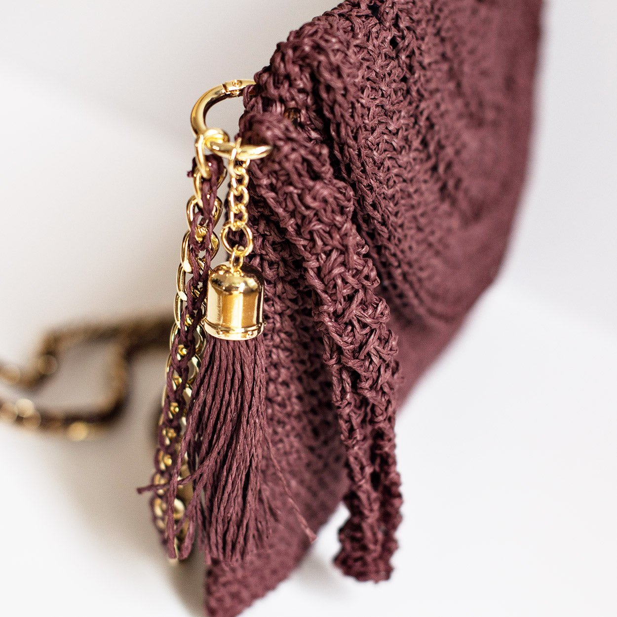 Grace Bag hand crocheted with sustainable paper yarn - Plum - SJW BAGS LONDON