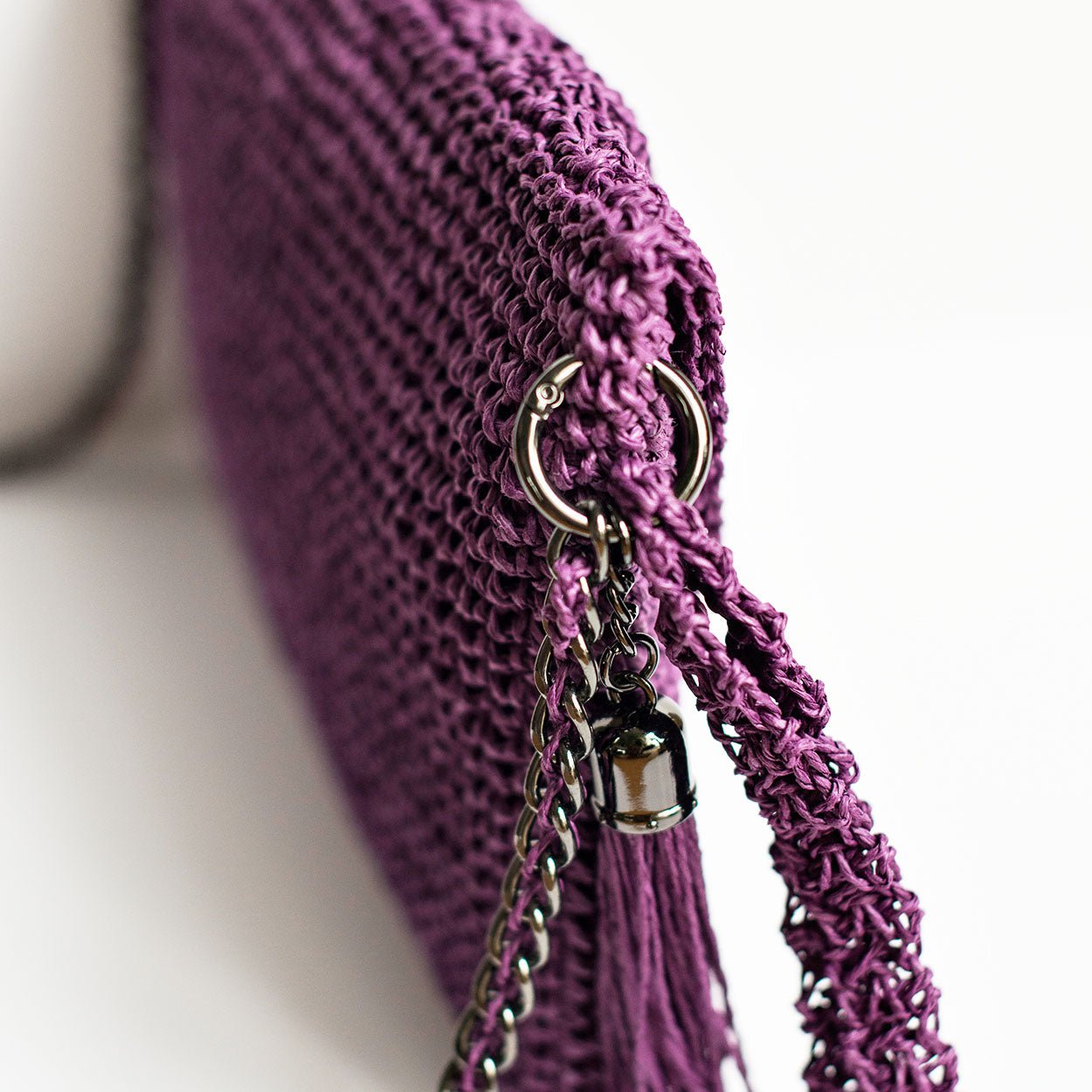 Grace Bag hand crocheted with sustainable paper yarn - Purple - SJW BAGS LONDON