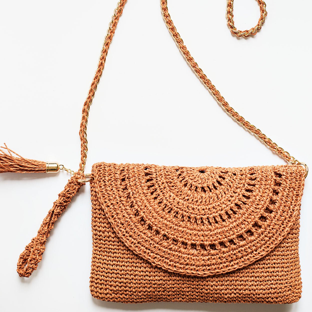 Grace Bag hand crocheted with sustainable paper yarn - Salmon - SJW BAGS LONDON