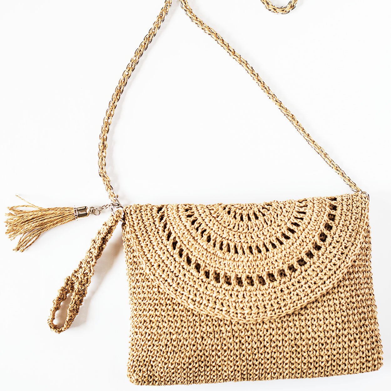 Grace Bag hand crocheted with sustainable paper yarn - Sand - SJW BAGS LONDON