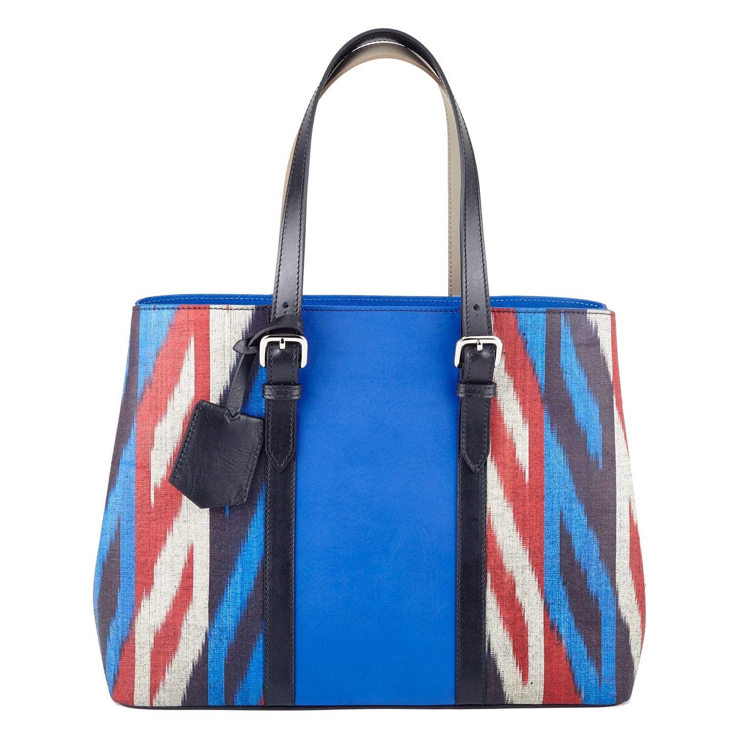Lord's Sustainable Ikat Tote Bag with Leather Shoulder Straps - SJW BAGS LONDON
