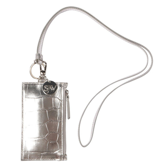 Nicky Leather Neck Wallet In Silver - SJW BAGS LONDON