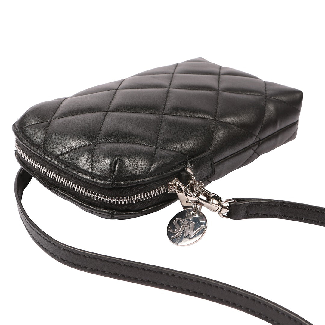 Orée Quilted Leather Small Crossbody Bag in Black - SJW BAGS LONDON