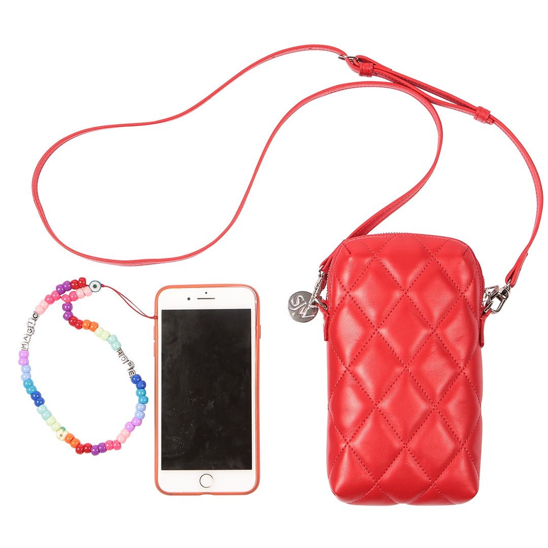 Orée Quilted Leather Small Crossbody Bag in Scarlet - SJW BAGS LONDON