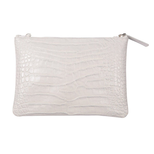 Rainbow Croco Embosssed Leather Clutch Bag with detachable shoulder straps - Ice White - SJW BAGS LONDON