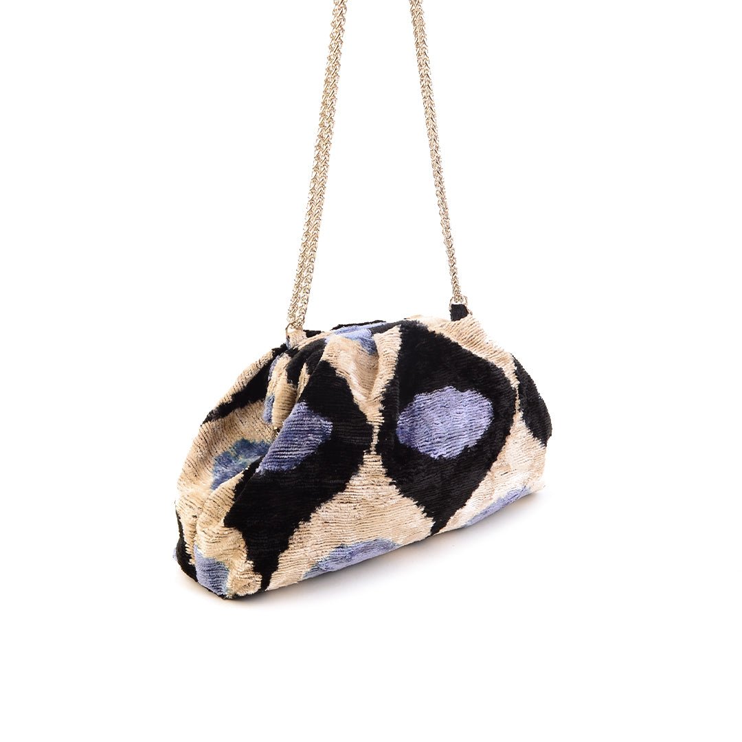 Victoria Ikat Mini Pouch Bag - Cream/ Black/ Lavender - SJW BAGS LONDON