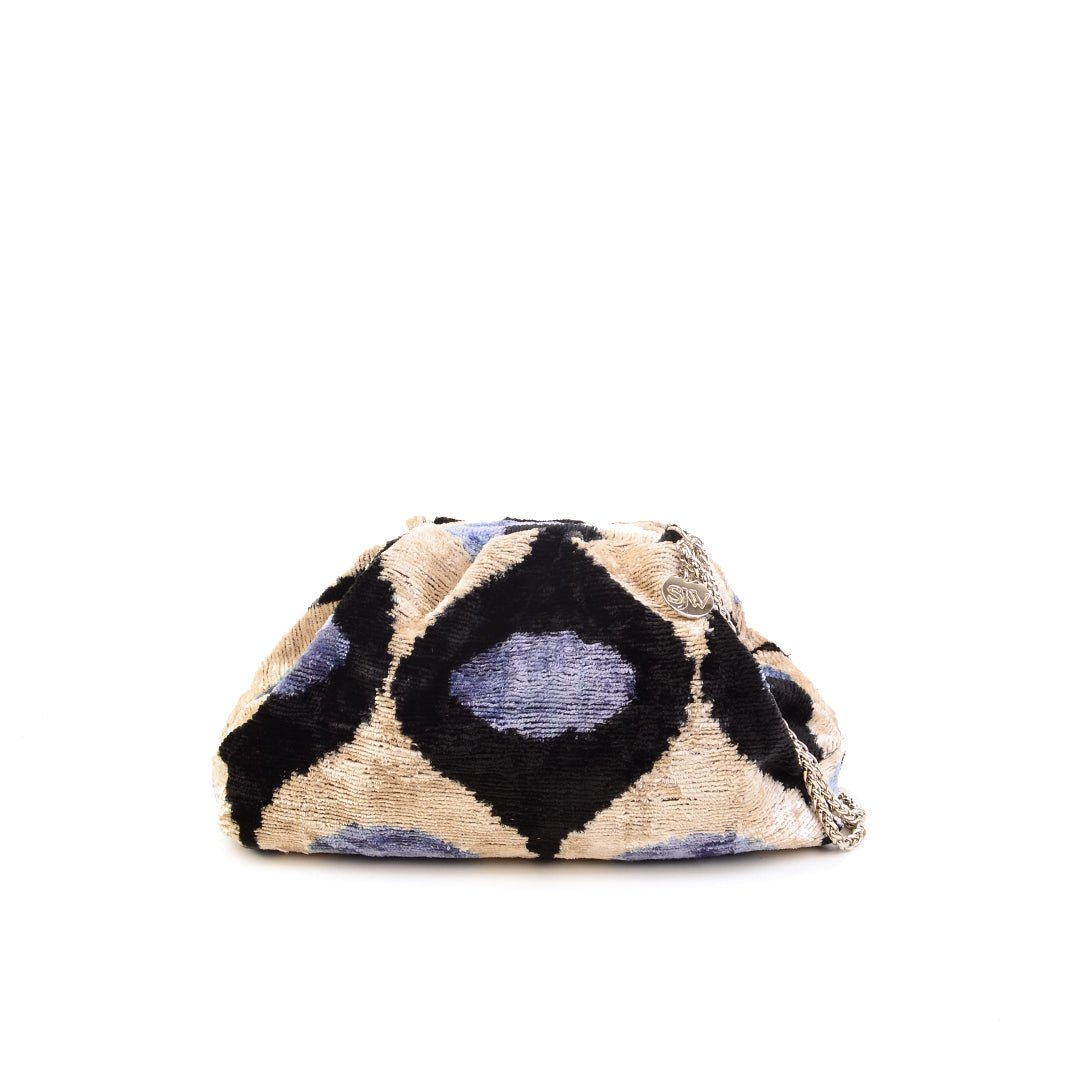 Victoria Ikat Mini Pouch Bag - Cream/ Black/ Lavender - SJW BAGS LONDON